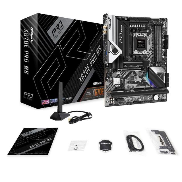 Дънна платка ASRock X670E Pro RS, X670E, AM5, DDR5, PCI-E 5.0 (DP&HDMI), 6x SATA 6Gb/s, 5x M.2 slot, 2x USB 3.2 Gen1, ATX