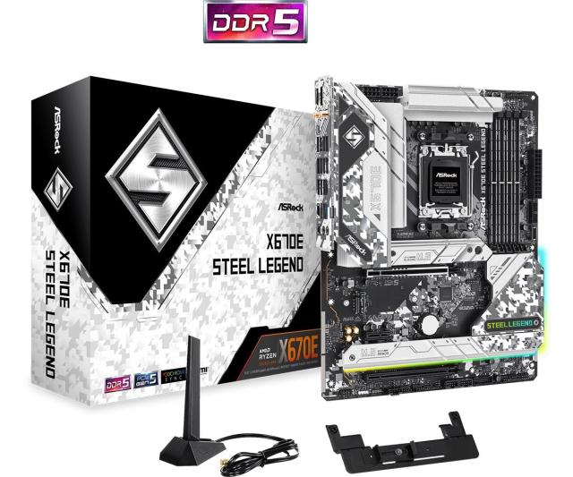 Дънна платка ASRock X670E Steel Legend, X670E, AM5, DDR5, PCI-E 5.0 (DP&HDMI)(CF), 4x SATA 6Gb/s, 5x M.2 slot, 2x USB 3.2 Gen1, ATX