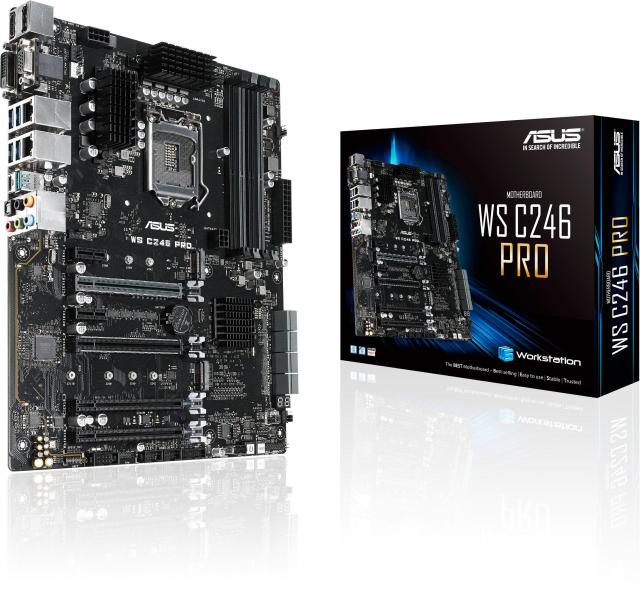 Дънна платка за сървър ASUS WS C246 PRO, LGA-1151, DDR4 2400/2666 ECC & non ECC UDIMM, 2x GLAN, 8x SATA 6Gb/s, dual M.2, RAID 0/1/5/10, 1x USB 3.1 Type C, ATX