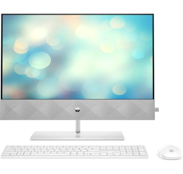 Настолен компютър - всичко в едно HP Pavilion All-in-One 24-k1009nu White, Core i7-11700T(1.4Ghz, up to 4.6GH/16MB/8C), 23.8" FHD UWVA BV + 5MP IR Camera, 16GB 2933Mhz 1DIMM, 1TB PCIe SSD, WiFi a/c + BT 5, Mouse&Keyboard, Win 11 Advanced