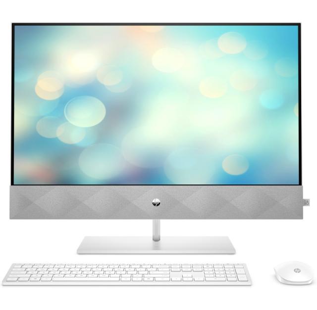 Настолен компютър - всичко в едно HP Pavilion All-in-One 27-d1006nu White, Core i7-11700T(1.4Ghz, up to 4.6GH/16MB/8C), 27" FHD UWVA BV Touch + 5MP IR Camera, 16GB 2933Mhz 2DIMM, 1TB PCIe SSD, WiFi a/c + BT 5, Mouse&Keyboard, Win 11 Advanced