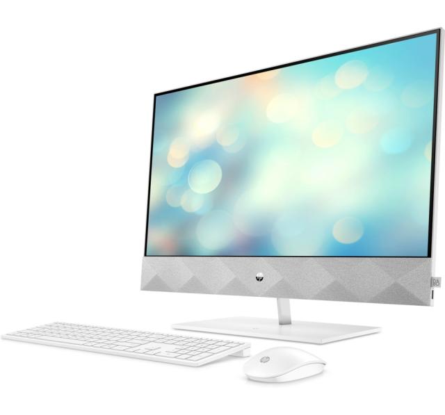 Настолен компютър - всичко в едно HP Pavilion All-in-One 27-d1006nu White, Core i7-11700T(1.4Ghz, up to 4.6GH/16MB/8C), 27" FHD UWVA BV Touch + 5MP IR Camera, 16GB 2933Mhz 2DIMM, 1TB PCIe SSD, WiFi a/c + BT 5, Mouse&Keyboard, Win 11 Advanced