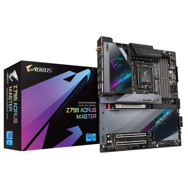 Дънна платка GIGABYTE Z790 AORUS MASTER, LGA 1700, PCIe 5.0, Wi-Fi 6E, 4xDDR5, (DP), 4x SATA 6Gb/s, 5x M.2, 3x USB Type-C, RGB Fusion, E-ATX