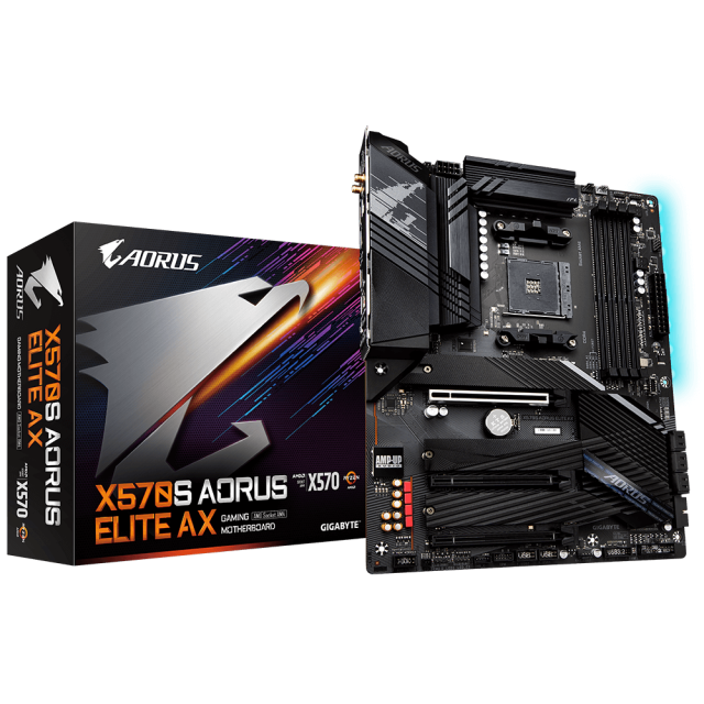 Дънна платка GIGABYTE X570S AORUS Elite AX Socket AM4, Wi-Fi 6E, 2.5Gbit Lan, RGB Fusion, PCIe 4.0