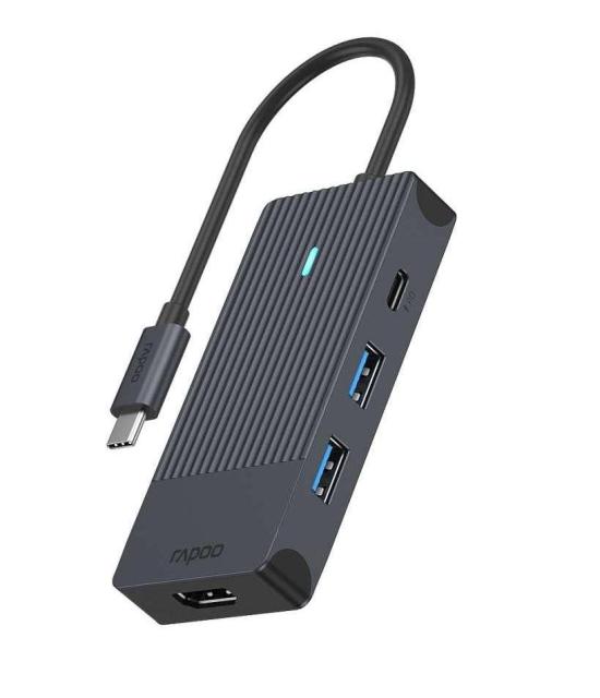 Мултипортов адаптер Rapoo UCM-2001, 4 в1, 2 x USB-A, 1 x  USB-C, 1 x HDMI, Черен