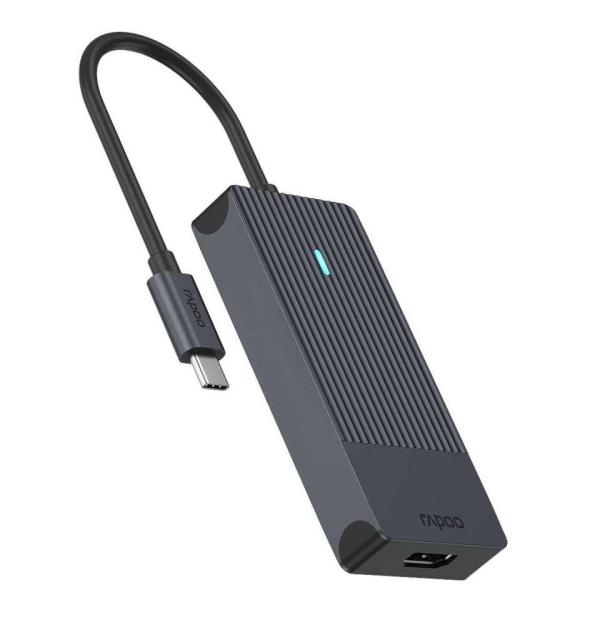 Мултипортов адаптер Rapoo UCM-2001, 4 в1, 2 x USB-A, 1 x  USB-C, 1 x HDMI, Черен