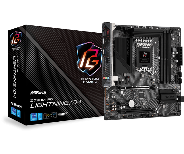 Дънна платка ASROCK Z790M PG LIGHTNING, LGA1700, 4x DDR4, 2x M.2 NVMe, 4x SATA3 6.0 Gb/s, HDMI, Micro ATX 