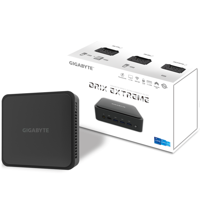 Настолен компютър Gigabyte BRIX BEI7HS-1260, Intel® Core™ i7-1260P, 2 x SO-DIMM DDR4, M.2 SSD, WI-FI 6E + BT 5.2, черно, Free DOS