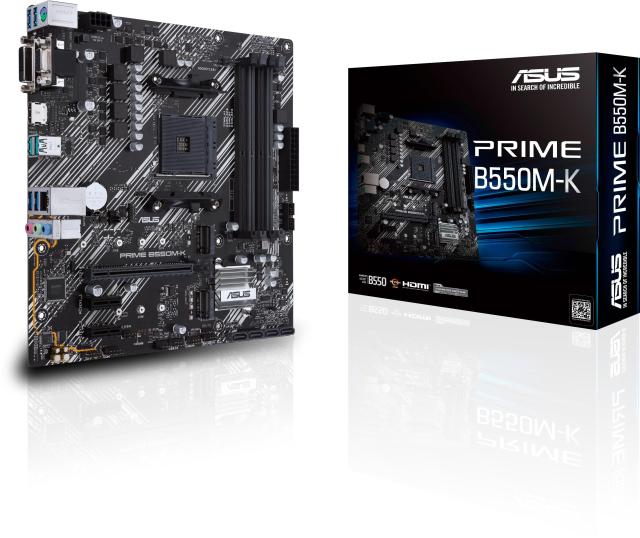 Дънна платка ASUS Prime B550M-K, AM4, (D-Sub, DVI-D, HDMI), 4 x DDR4, PCIe 4.0, Dual M.2, Micro ATX 