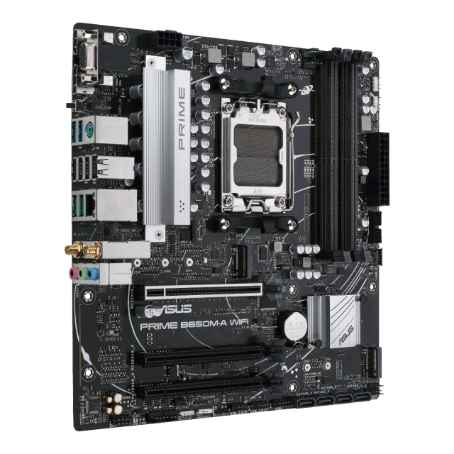 Дънна платка ASUS PRIME B650M WI-FI 6, AM5, (DisplayPort, VGA, HDMI) 4 x DDR5, Aura Sync, PCIe 5.0 SSD, ATX 