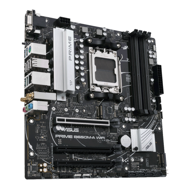 Дънна платка ASUS PRIME B650M WI-FI 6, AM5, (DisplayPort, VGA, HDMI) 4 x DDR5, Aura Sync, PCIe 5.0 SSD, ATX 