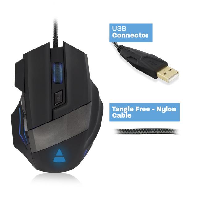 Геймърска мишка Ewent PL3300, Подсветка, 3200 dpi, USB 2.0, Черен