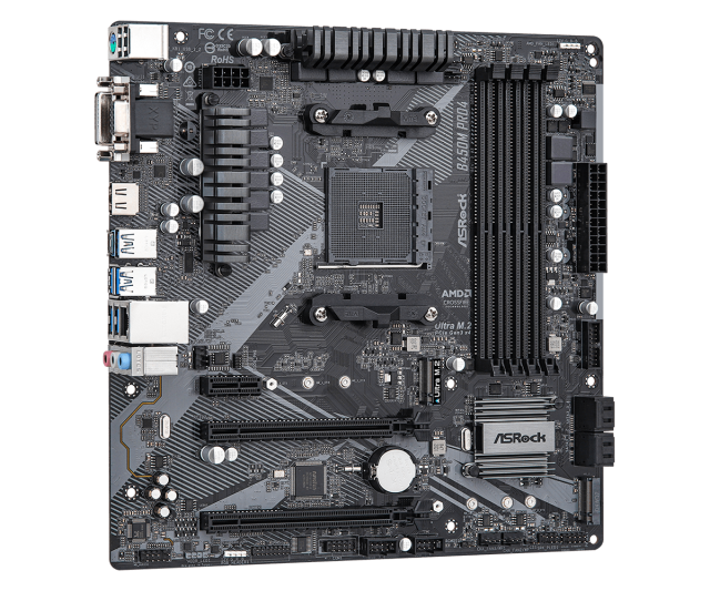 Дънна платка ASRock B450M Pro4 R2.0, B450, AM4, 4 x DDR4, PCI-E 3.0 (HDMI/DVI/VGA)(CFX), 4 x SATA 6Gb/s, 2x M.2, 1x USB 3.2 Gen 2 Type-C, Micro ATX