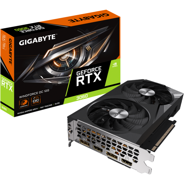 Видео карта GIGABYTE GeForce RTX 3060 WINDFORCE OC, (2 x DP, 2 x HDMI), 12GB GDDR6