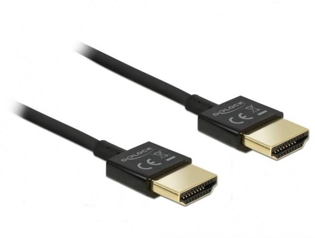 Кабел Delock  HDMI-A мъжко - HDMI-A мъжко, Ethernet, 3D, 4K, 0.25 м, Черен