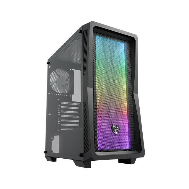Кутия FSP CMT212 ARGB, 2 x USB 3.0, 1 x USB 2.0, HD Audio, TG Mid-Tower, Черен