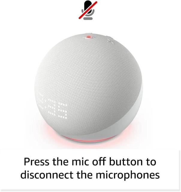 Tонколона смарт Amazon Echo Dot 5, Bluetooth, Wi-Fi, Audio jack 3.5 mm, Гласов асистент, Alexa, Часовник, Бял