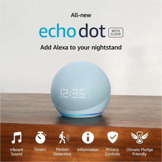 Тонколона смарт Amazon Echo Dot 5, Bluetooth, Wi-Fi, Audio jack 3.5 mm, Гласов асистент, Alexa, Часовник, Син