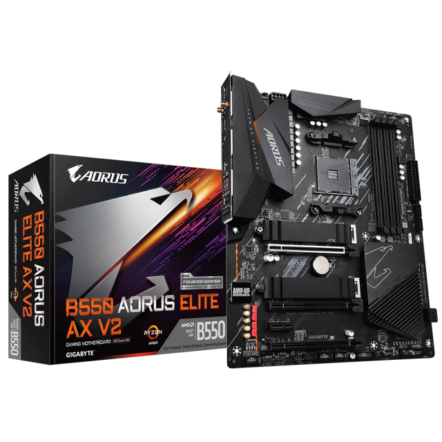 Дънна платка Gigabyte B550 AORUS ELITE AX V2, AM4, B550, DDR4, PCI-E 4.0 (DP/HDMI), 4 x SATA 6Gb/s, 2 x M.2, 2 x USB 3.2 Gen 2, RGB Fusion 2.0, ATX