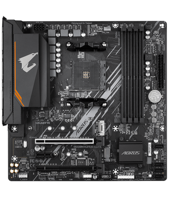 Дънна платка GIGABYTE B550M AORUS ELITE Socket AM4, 4 x DDR4, DVI, HDMI, RGB Fusion 2.0, Micro ATX