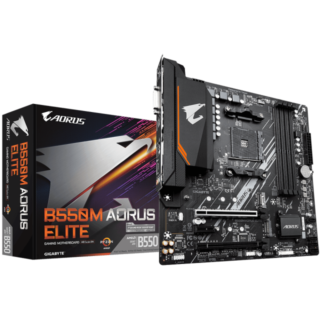 Дънна платка GIGABYTE B550M AORUS ELITE Socket AM4, 4 x DDR4, DVI, HDMI, RGB Fusion 2.0, Micro ATX