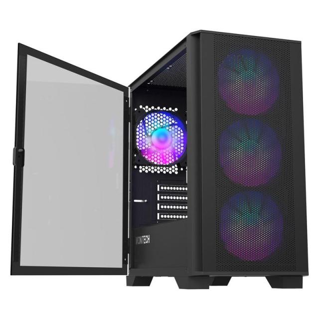 Кутия MONTECH AIR 1000 ARGB, TG, 1 x USB2.0, 2 x USB3.0, Mid-Tower, Micro-ATX, Черна