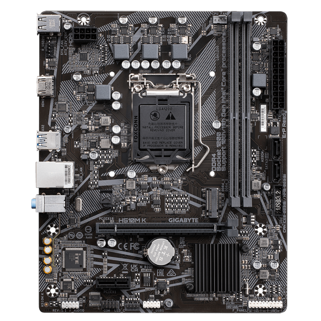 Дънна платка GIGABYTE H510M-K, H510, LGA1200, DDR4, PCI-E 4.0 (HDMI), 2 x SATA 6Gb/s, 1x M.2, 2 x USB 3.2, Micro ATX