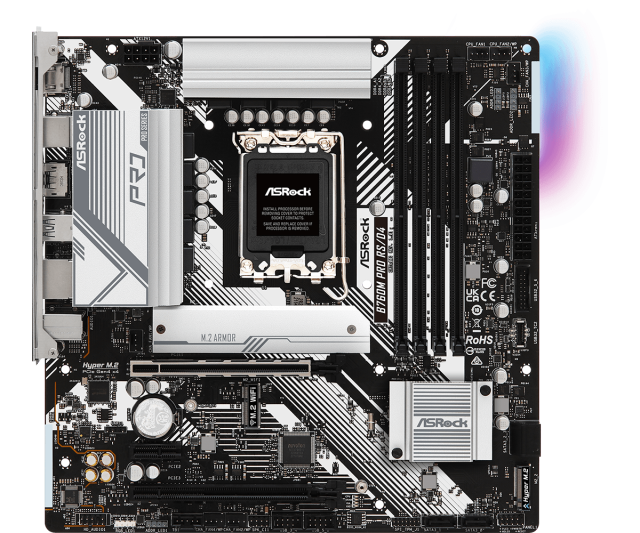 Дънна платка ASRock B760M PRO RS, LGA1700, 4xDDR4, PCI-E 3.0 (HDMI/DP), 4x SATA 6Gb/s, 1x M.2, 1x USB Type-C, Micro ATX