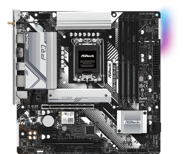 Дънна платка ASRock B760M PRO RS WIFI 6E, LGA1700, 4xDDR4, PCI-E 3.0 (HDMI/DP), 4x SATA 6Gb/s, 1x M.2, 1x USB Type-C, Micro ATX