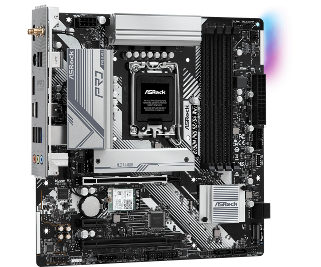 Дънна платка ASRock B760M PRO RS WIFI 6E, LGA1700, 4xDDR4, PCI-E 3.0 (HDMI/DP), 4x SATA 6Gb/s, 1x M.2, 1x USB Type-C, Micro ATX