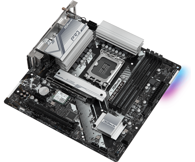 Дънна платка ASRock B760M PRO RS WIFI 6E, LGA1700, 4xDDR4, PCI-E 3.0 (HDMI/DP), 4x SATA 6Gb/s, 1x M.2, 1x USB Type-C, Micro ATX