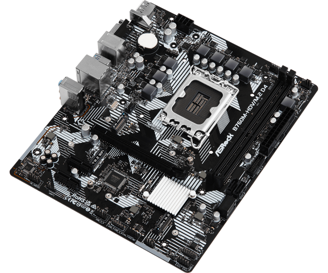 Дънна платка ASRock B760M-HDV M.2 Gen4, LGA1700, 4xDDR4, PCI-E 3.0 (HDMI/DP/VGA), 4x SATA 6Gb/s, 1x M.2, 1x USB Type-C, ATX