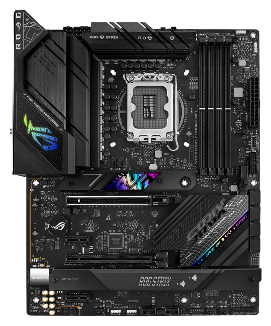 Дънна платка ASUS ROG STRIX B760-F GAMING WIFI, LGA1700, (HDMI/DP) 4x DDR5, PCIe 5.0,  WiFi 6E, 3x M.2,1 x USB Type-C,  Aura Sync RGB, ATX