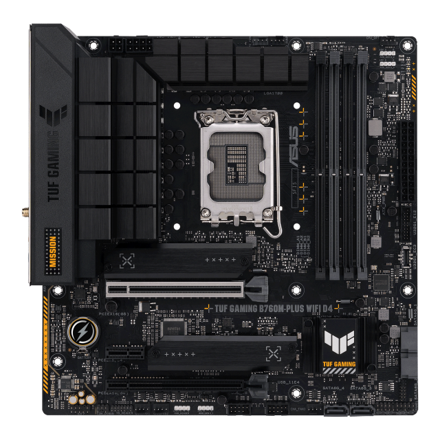 Дънна платка ASUS TUF GAMING B760M-PLUS WIFI D4, LGA 1700, (HDMI/DP) 4x DDR4, PCIe 5.0, WiFi 6, 1 x USB Type-C, Micro-ATX
