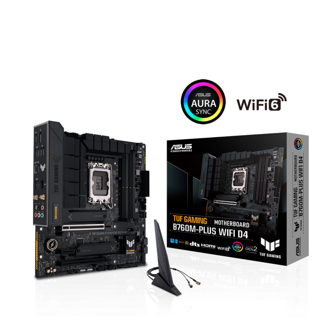 Дънна платка ASUS TUF GAMING B760M-PLUS WIFI D4, LGA 1700, (HDMI/DP) 4x DDR4, PCIe 5.0, WiFi 6, 1 x USB Type-C, Micro-ATX