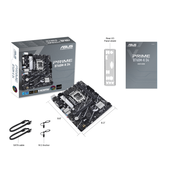 Дънна платка ASUS PRIME B760M-K D4, PCIe 4.0, LGA 1700, (HDMI/VGA), 2xDDR4, 4 x SATA 6Gb/s, 2xM.2 Gen4, Aura Sync, mATX