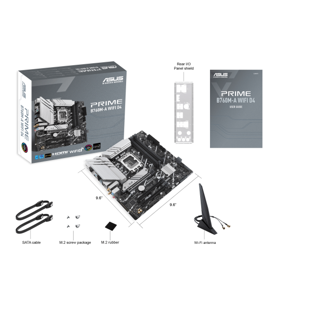 Дънна платка ASUS PRIME B760M-A WIFI D4, PCIe 4.0, LGA1700, 4xDDR4, 4 x SATA 6Gb/s, 2xM.2 Gen4, WiFi 6, 2xHDMI/DP, mATX