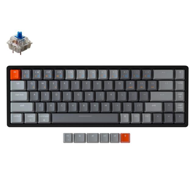 Геймърска Механична клавиатура Keychron K6 V2, Hot-Swappable Aluminum 65% Blue Switch, RGB подсветка, жична/безжична