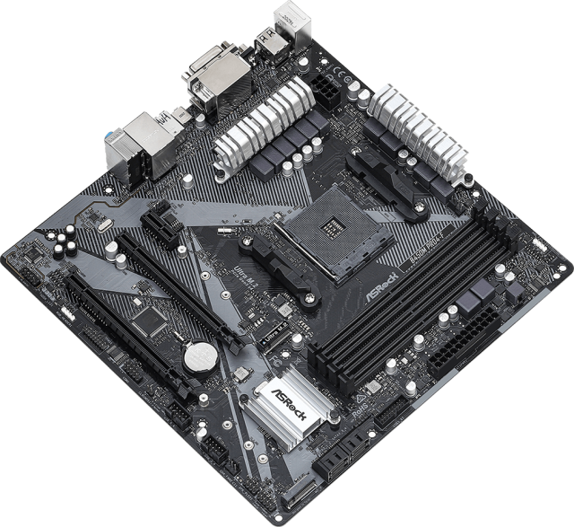 Дънна платка ASRock B450M Pro4-F R2.0, B450, AM4, 4xDDR4, PCI-E 3.0 (CFX) (HDMI/DVI/VGA), 4x SATA 6Gb/s, 2x M.2, 1x USB 3.2 Gen 1 Type-C, Micro ATX