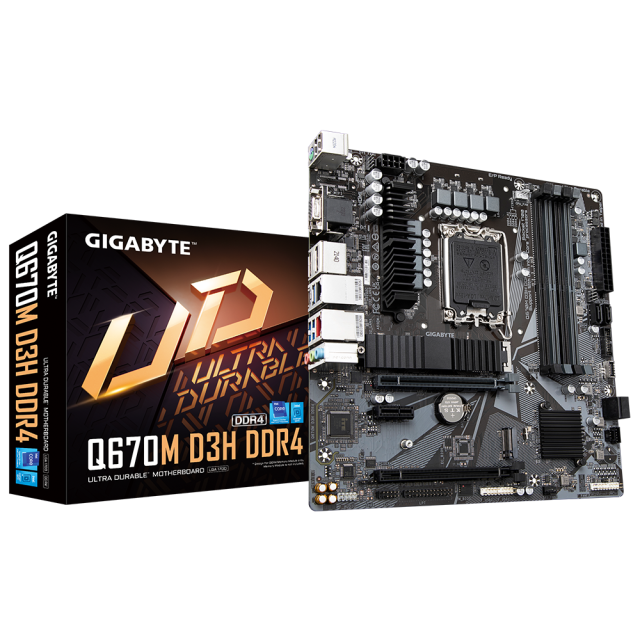Дънна платка GIGABYTE Q670M DS3H, LGA1700, (HDMI/DP), USB Type-C, 4xDDR4, 2 x M.2 NVMe PCIe 4.0, Micro ATX 