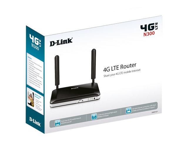 Рутер D-Link DWR-921/E, 3G/4G, 300Mbps, Wireless N, 4x LAN 100, 1x WAN 100, 1x SIM card slot, 2x външни антени