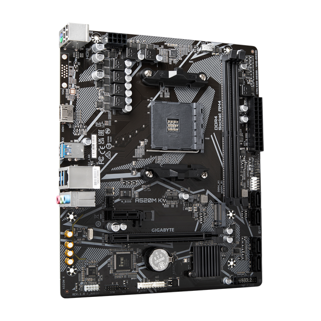 Дънна платка GIGABYTE A520M K, Socket AM4, 2xDDR4, (HDMI), M.2 NVMe, mATX