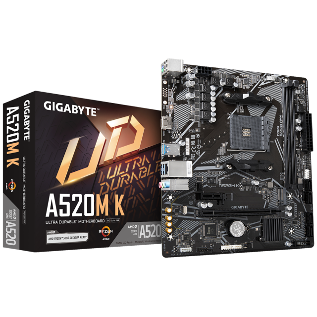 Дънна платка GIGABYTE A520M K, Socket AM4, 2xDDR4, (HDMI), M.2 NVMe, mATX