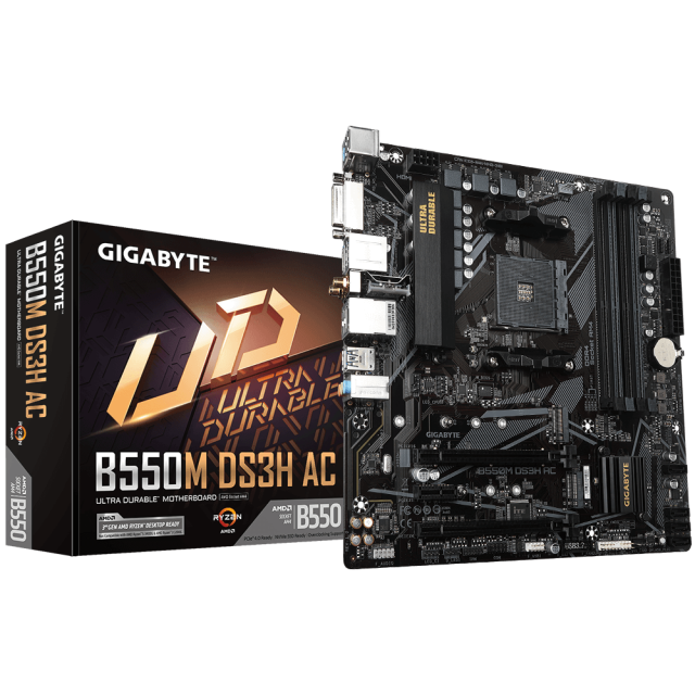 Дънна платка GIGABYTE B550M DS3H AC, Socket AM4, WIFI, M.2 NVMe PCIe 4.0/3.0, 4 x DDR4, mATX 