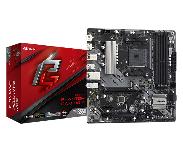 Дънна платка ASRock B550M Phantom Gaming 4, AM4, B550, DDR4, PCI-E 4.0, (CFX), 4x SATA 6Gb/s, 2x M.2, 4x USB 3.2 Gen1, HDMI, DP, mATX