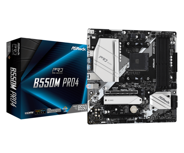 Дънна платка ASRock B550M Pro4, AM4, 4xDDR4, M.2, USB Type-C, HDMI, DP, mATX 