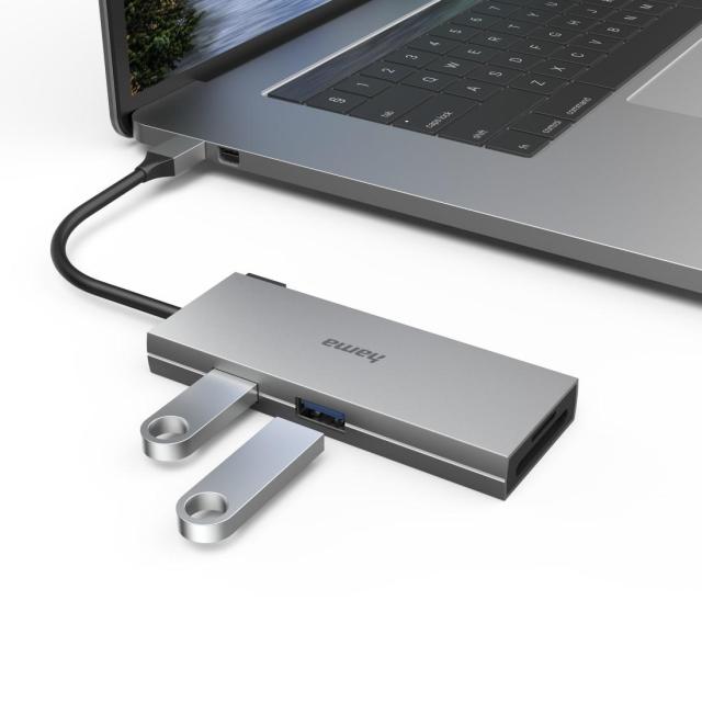 Хъб HAMA 6-портов Multiport, 2 x USB-A, USB-C, HDMI, SD, microSD, Сив