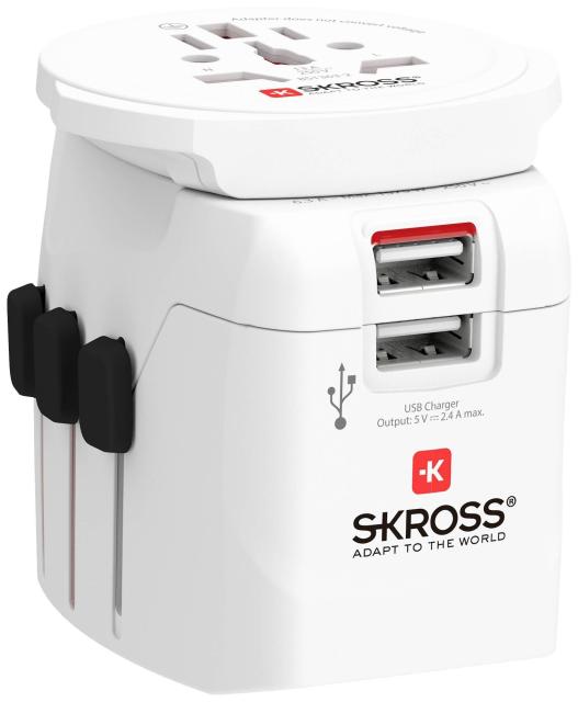 Адаптер SKROSS PRO Light Schuko, 2 x USB-A, World, Бял