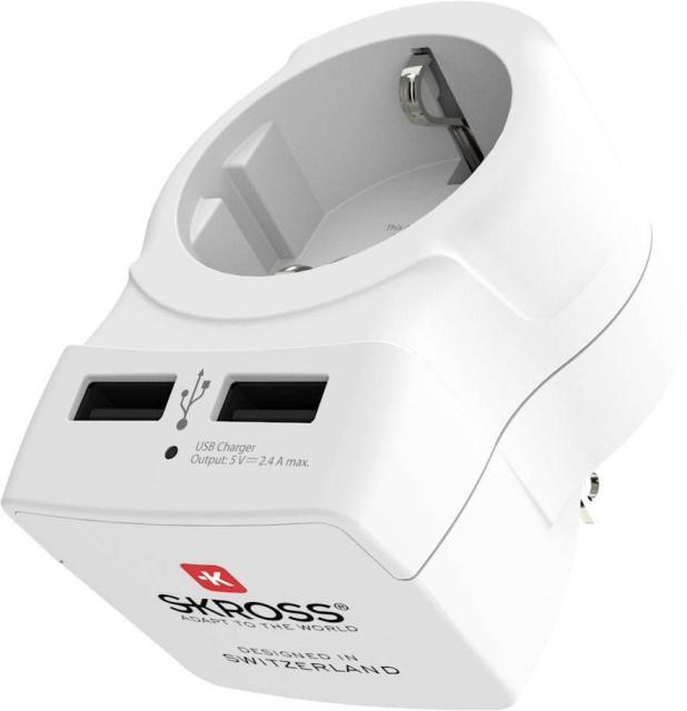 Адаптер SKROSS 1500280, Schuko Europe to USA, USB, Бял