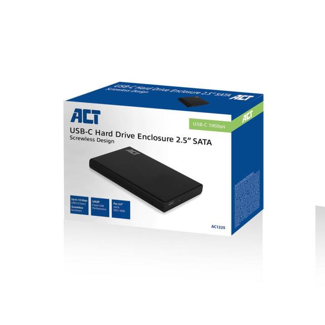 Кутия за твърд диск ACT AC1225, SATA, 2.5", USB-C 3.2 Gen2, Черен